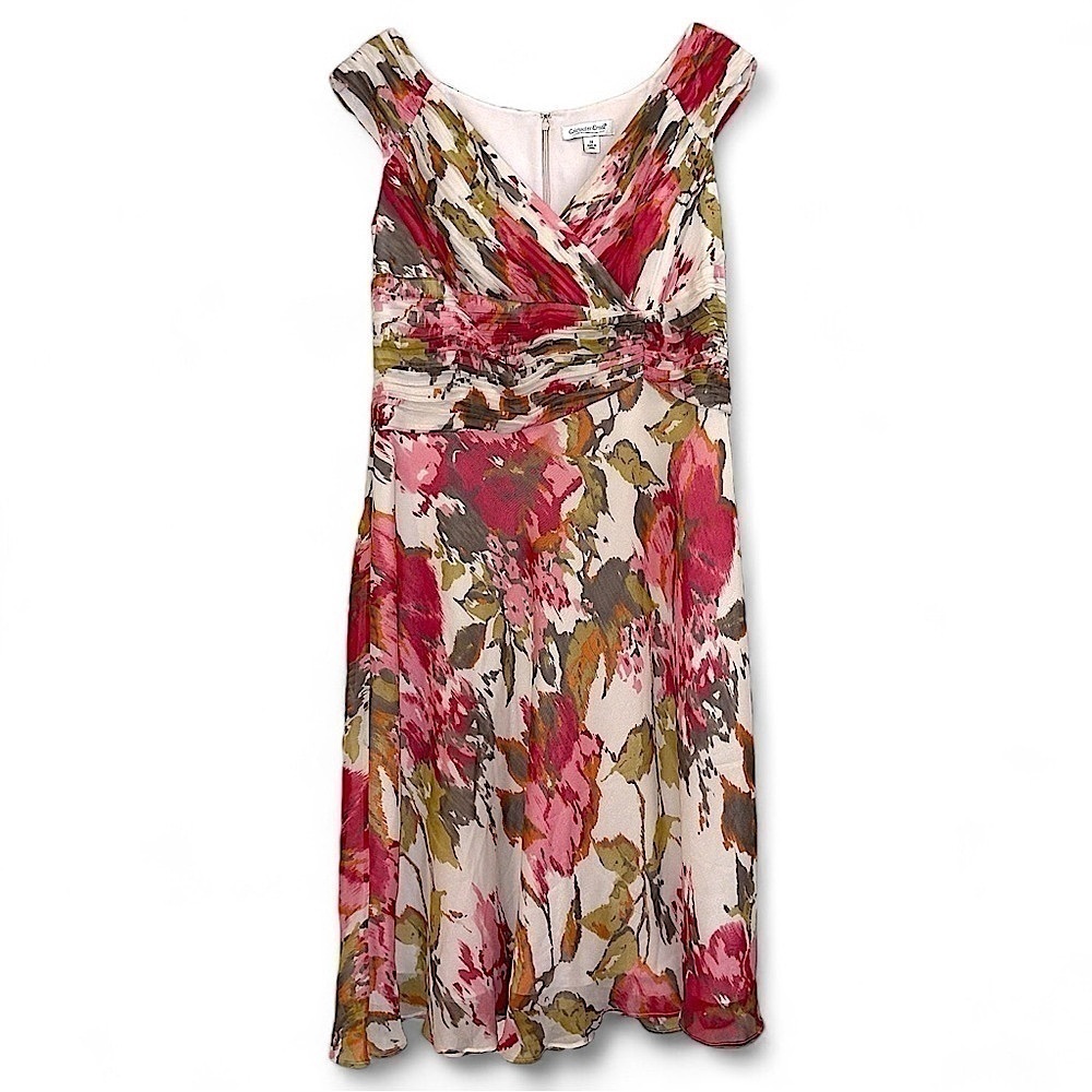 Coldwater Creek Floral Dress Women’s 14 Pink Floral Silk Cross Over Front